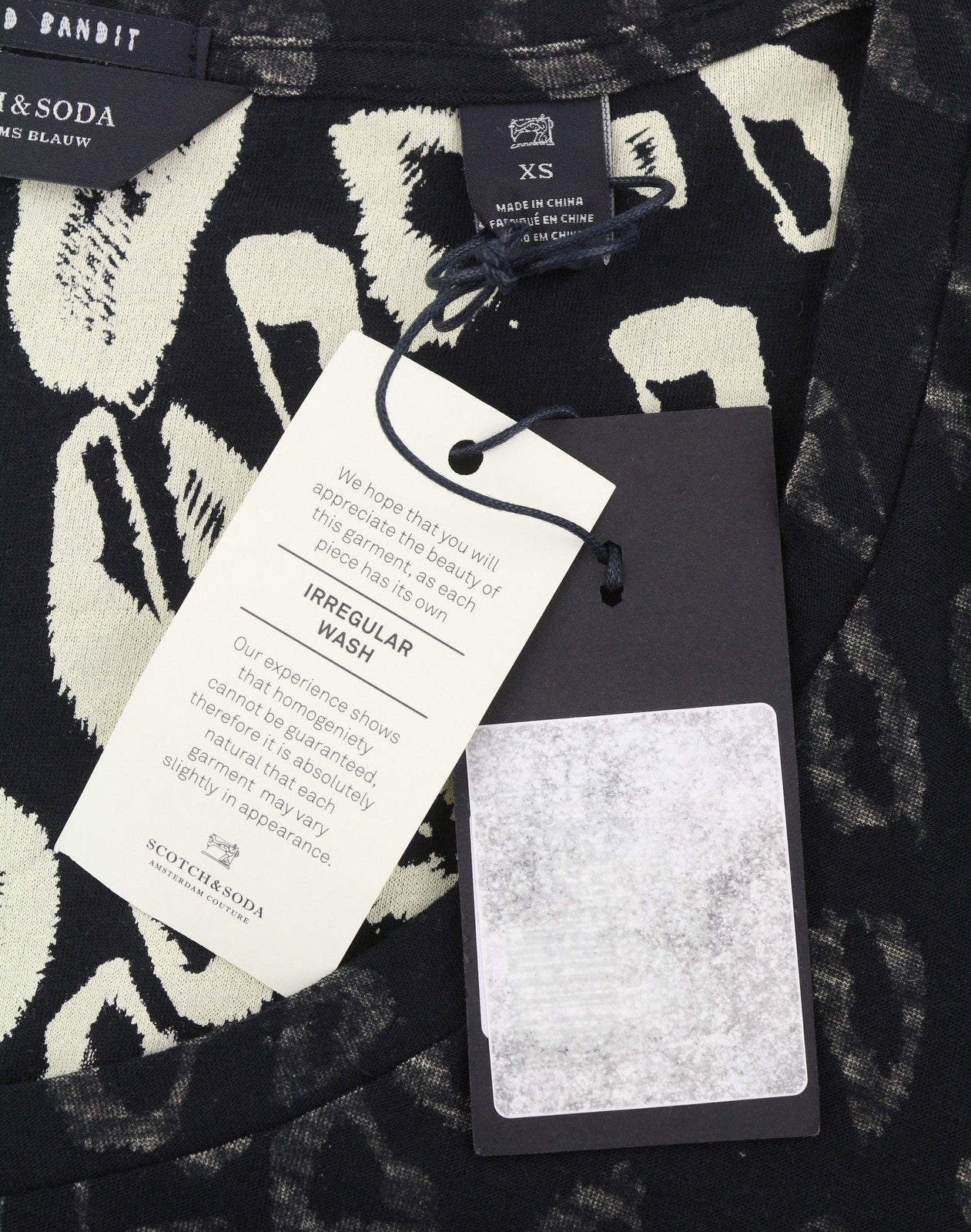 SCOTCH & SODA Women T-Shirt XS Black Leopard Pattern Crew Neck Short Sleeve