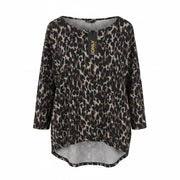 ONLY Elcos Women Sweatshirt M Brown Leopard Print Round Neck 3/4 Sleeve