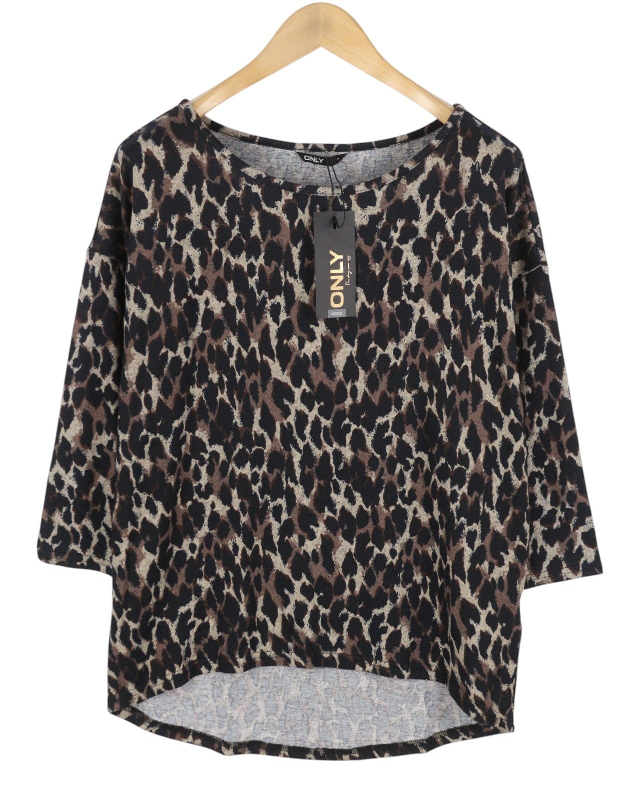 ONLY Elcos Women Sweatshirt M Brown Leopard Print Round Neck 3/4 Sleeve