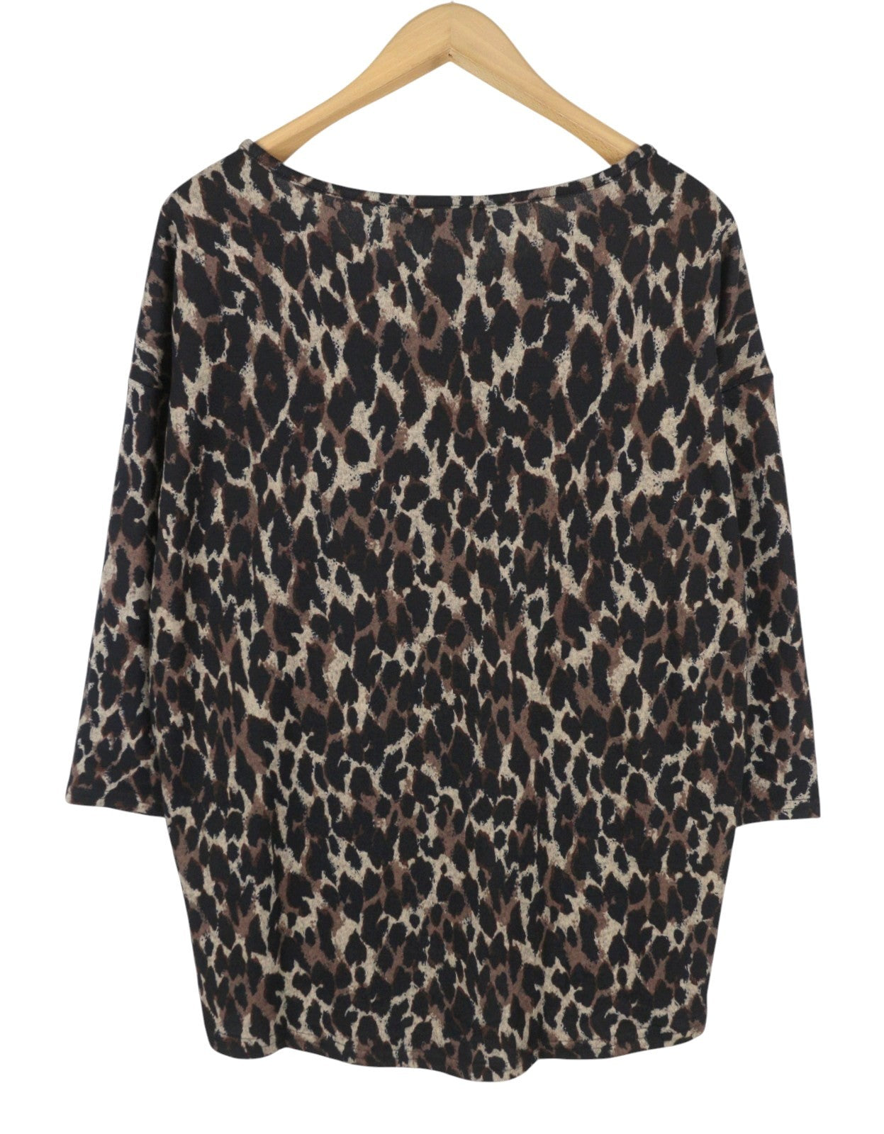 ONLY Elcos Women Sweatshirt M Brown Leopard Print Round Neck 3/4 Sleeve