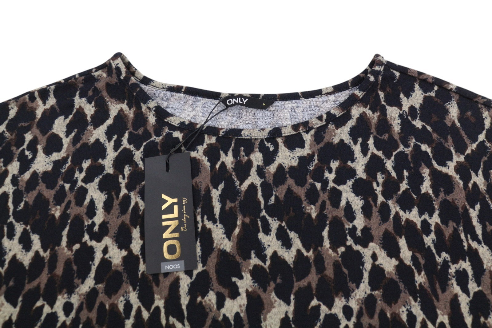 ONLY Elcos Women Sweatshirt M Brown Leopard Print Round Neck 3/4 Sleeve