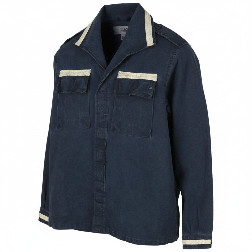 REPLAY Women Jacket S Dark Blue Faded Glitter Details Lightweight