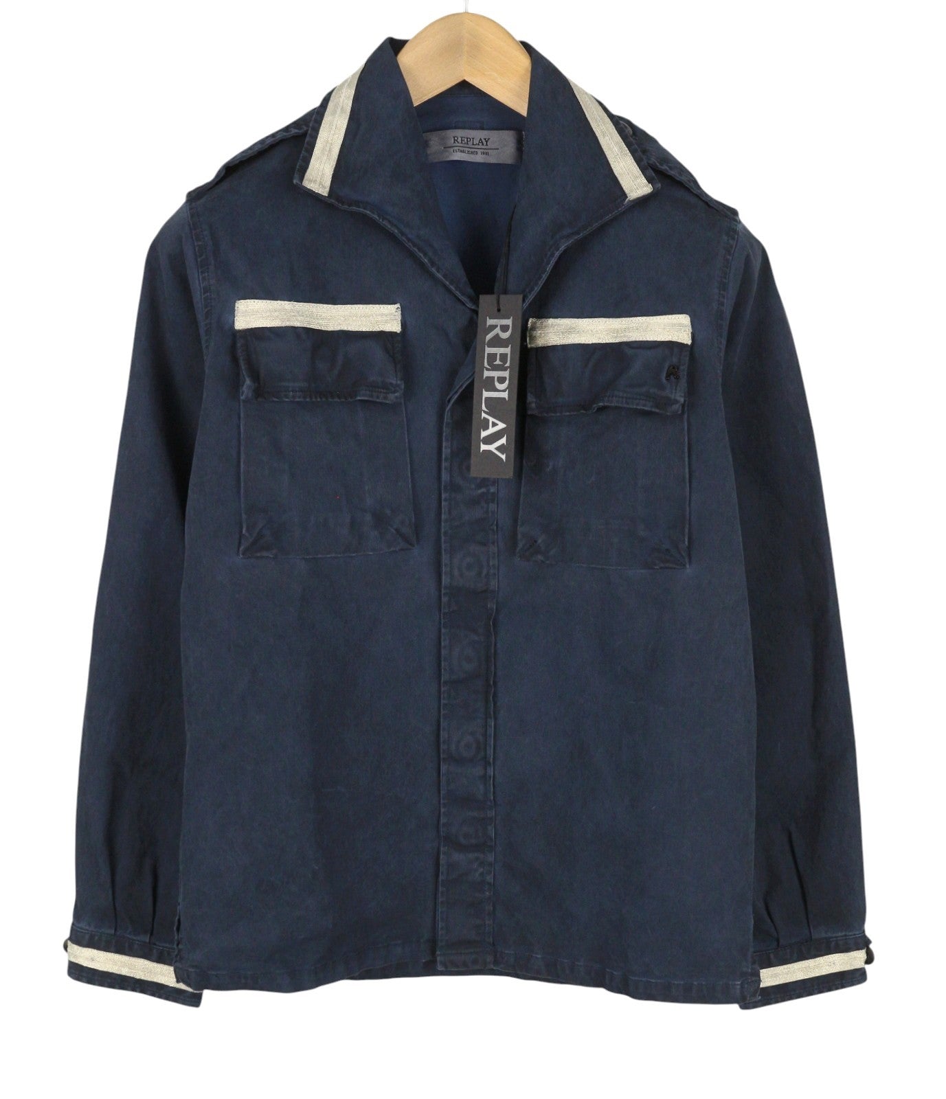 REPLAY Women Jacket S Dark Blue Faded Glitter Details Lightweight