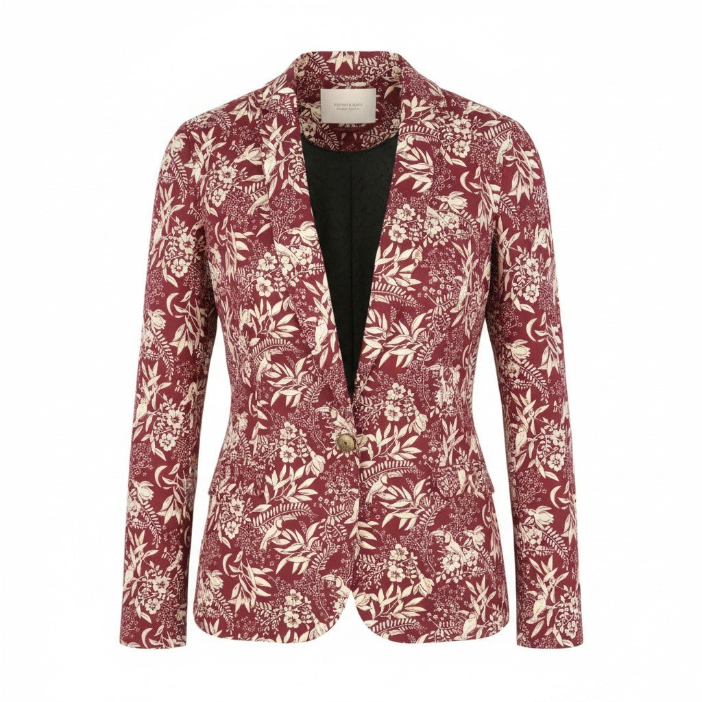 MAISON SCOTCH Women Blazer XL Red Patterned Shawl Lapel Single Breasted