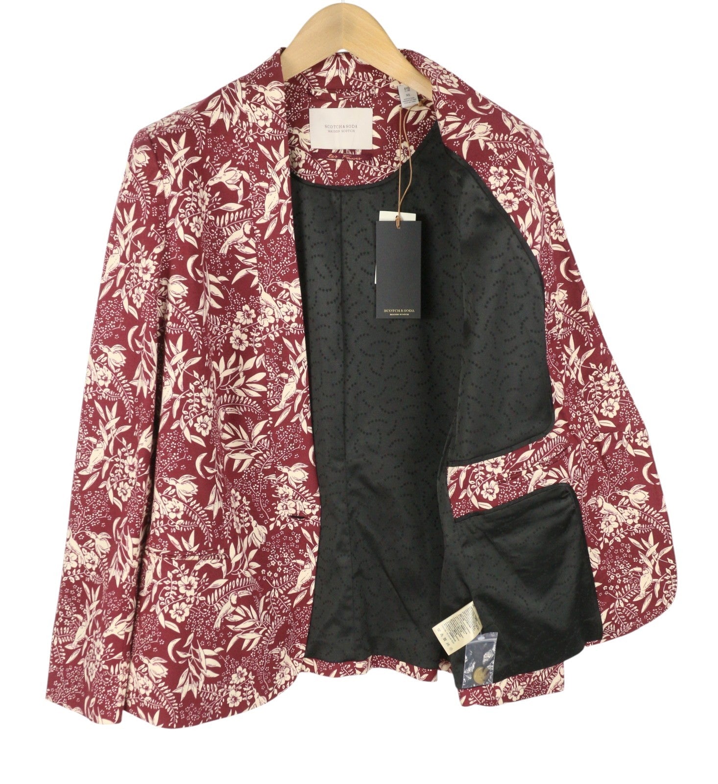 MAISON SCOTCH Women Blazer XL Red Patterned Shawl Lapel Single Breasted