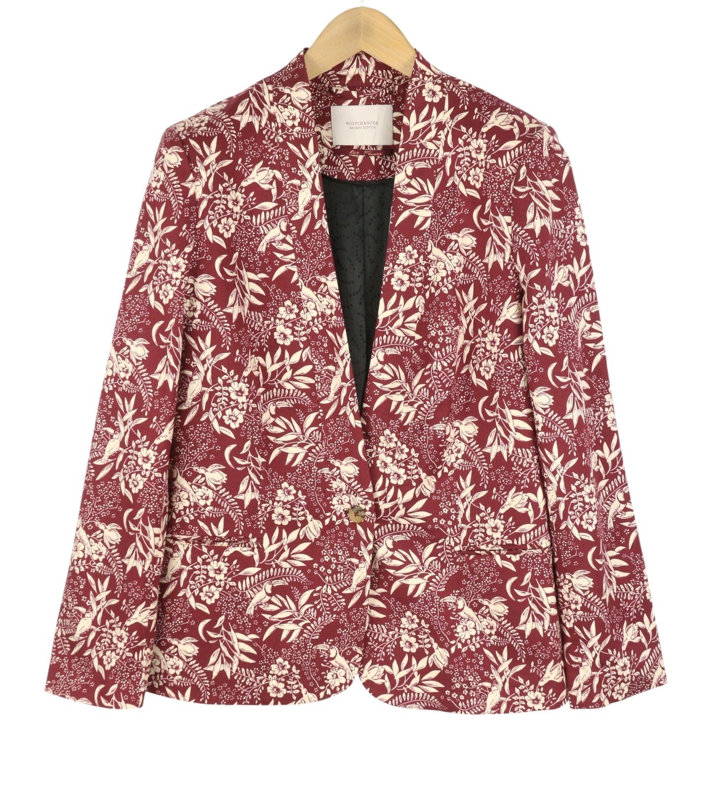 MAISON SCOTCH Women Blazer XL Red Patterned Shawl Lapel Single Breasted