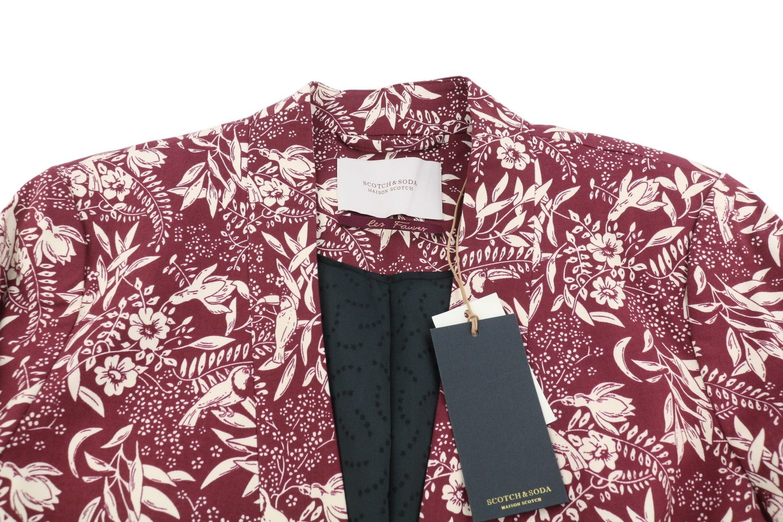 MAISON SCOTCH Women Blazer XL Red Patterned Shawl Lapel Single Breasted