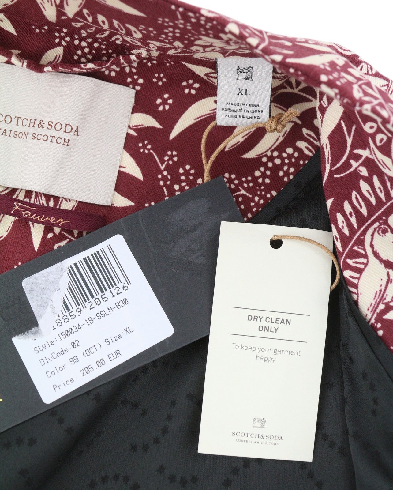 MAISON SCOTCH Women Blazer XL Red Patterned Shawl Lapel Single Breasted