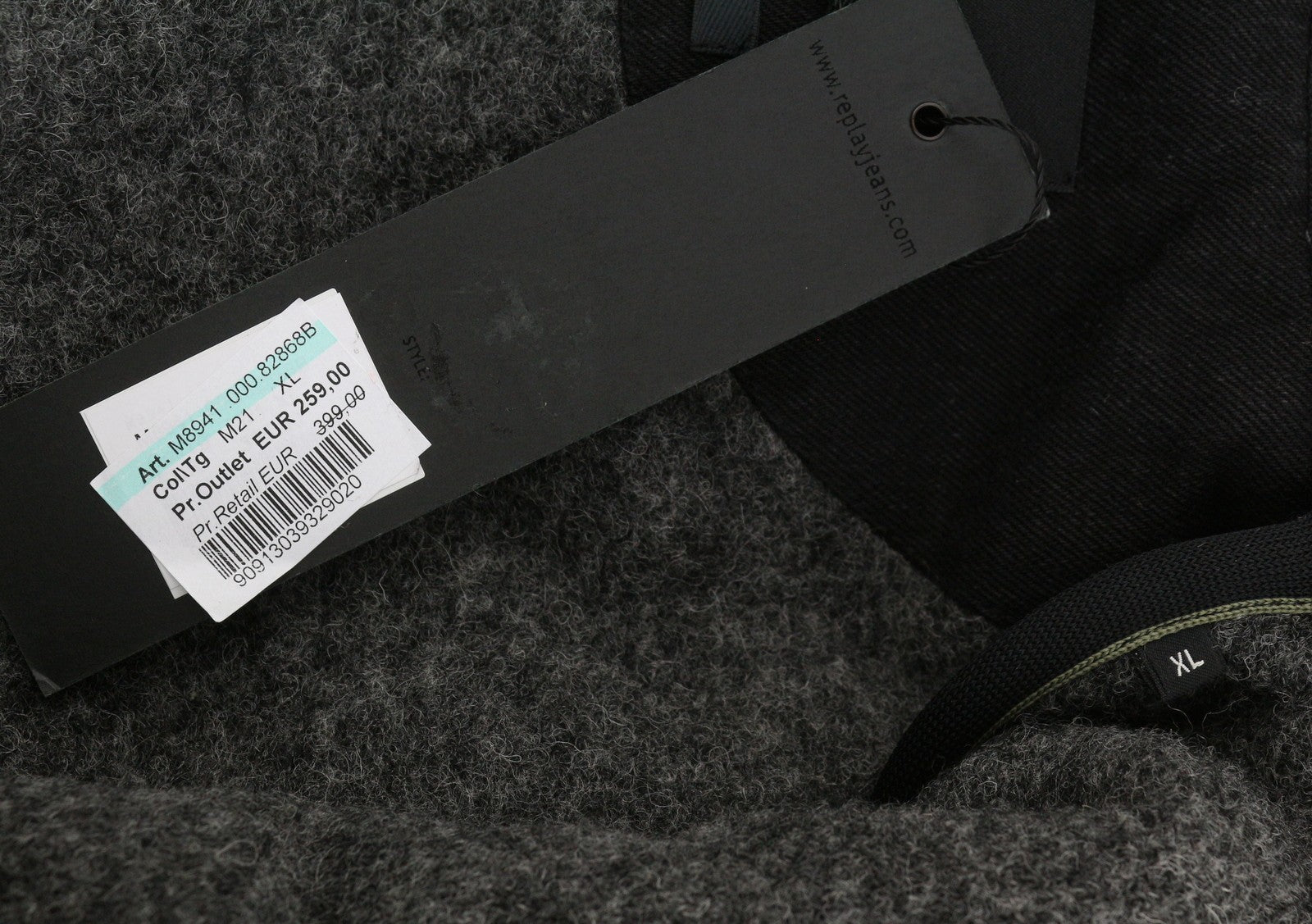 REPLAY Men Coat XL Grey Melange Wool Blend Toggles Button Hooded