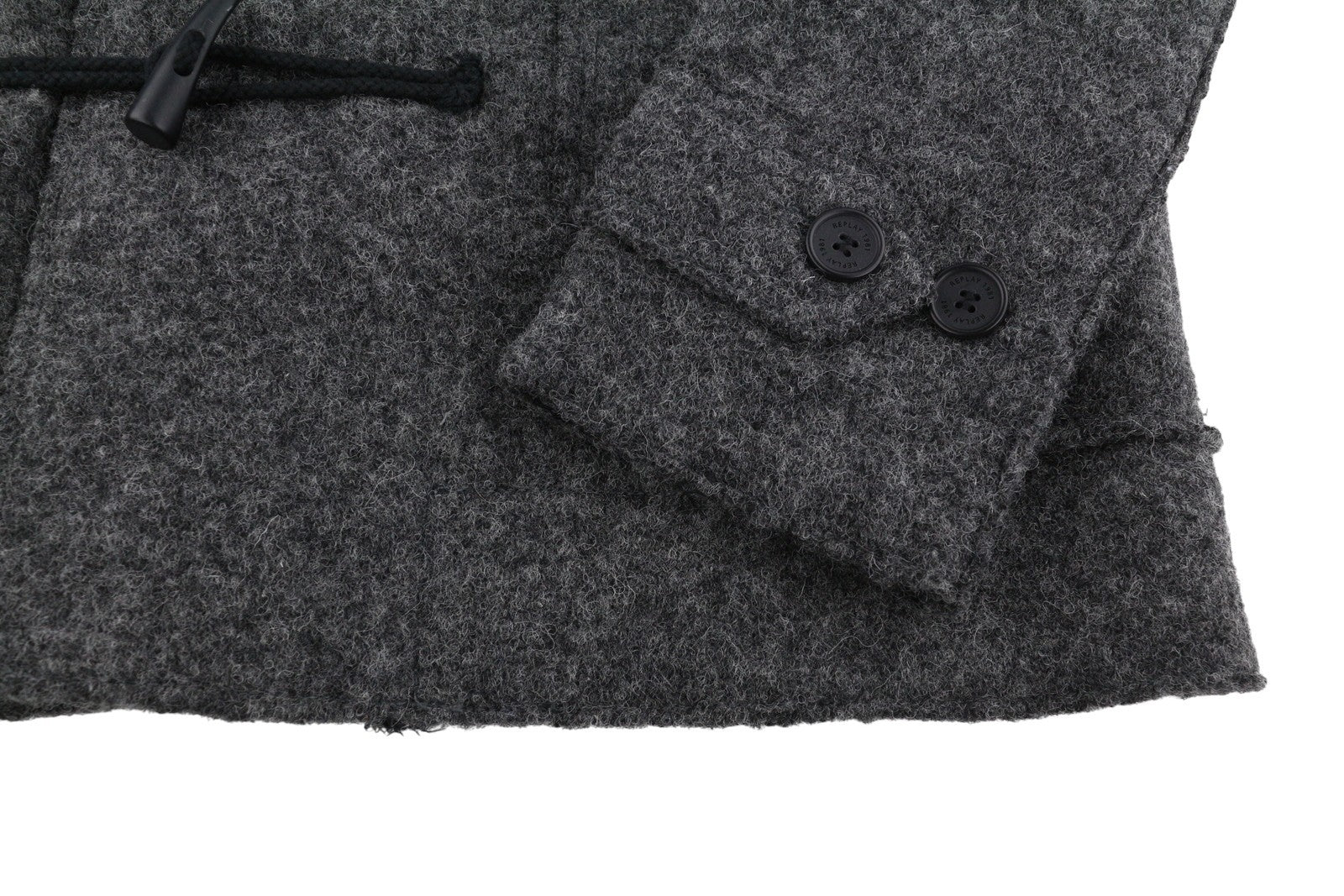 REPLAY Men Coat XL Grey Melange Wool Blend Toggles Button Hooded