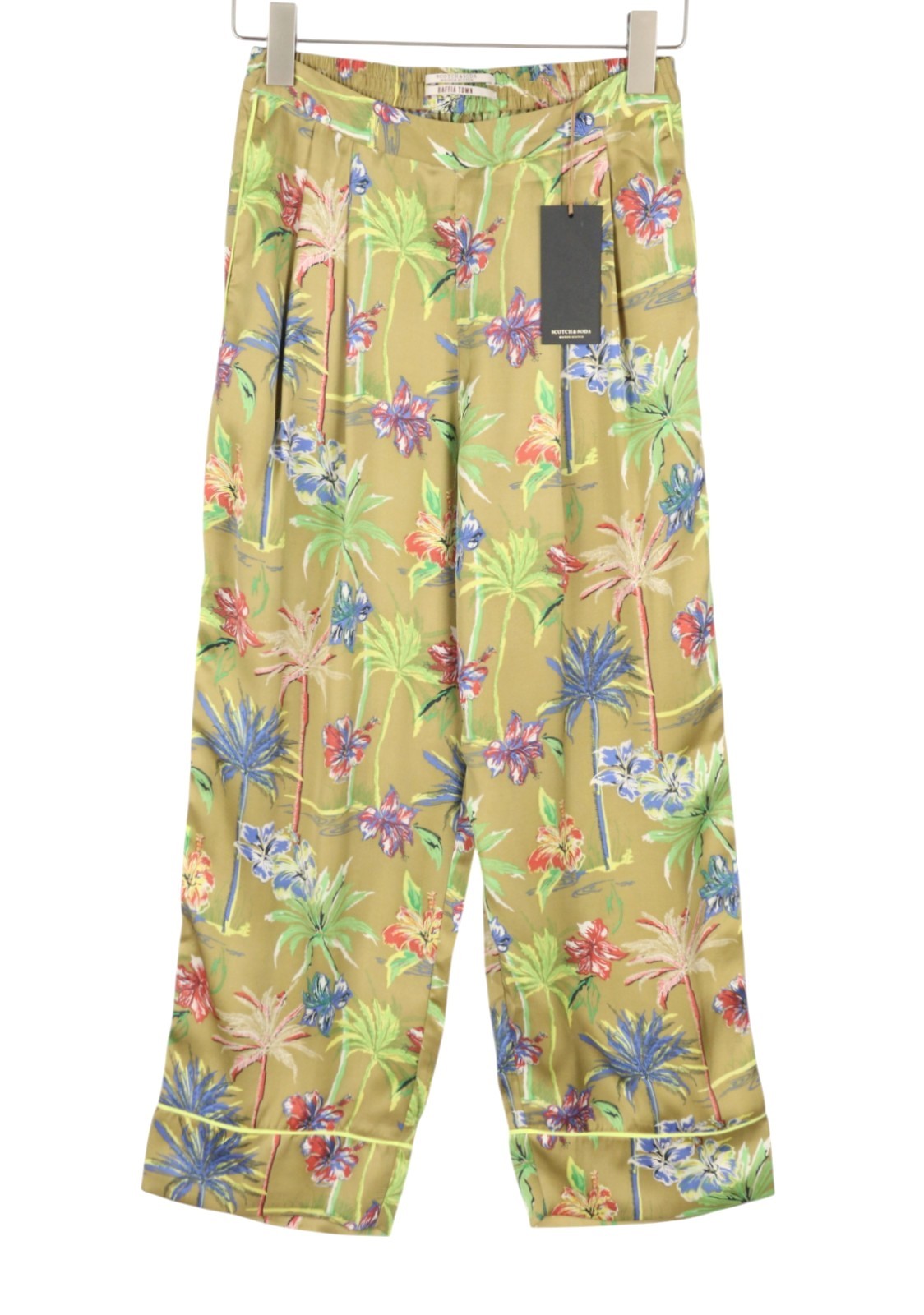 MAISON SCOTCH Women Trousers XS W26 Colourful Palm Tree Pattern Flared Leg