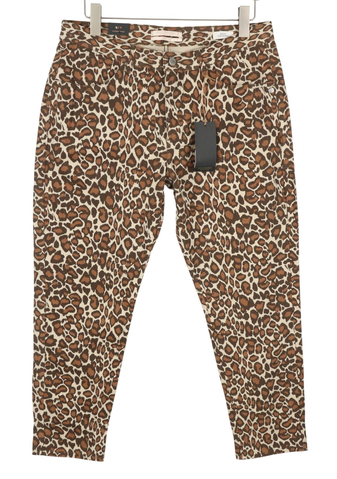 MAISON SCOTCH Bradit Women Trousers W25/L32 Brown Leopard Print Slim Tapered Fit