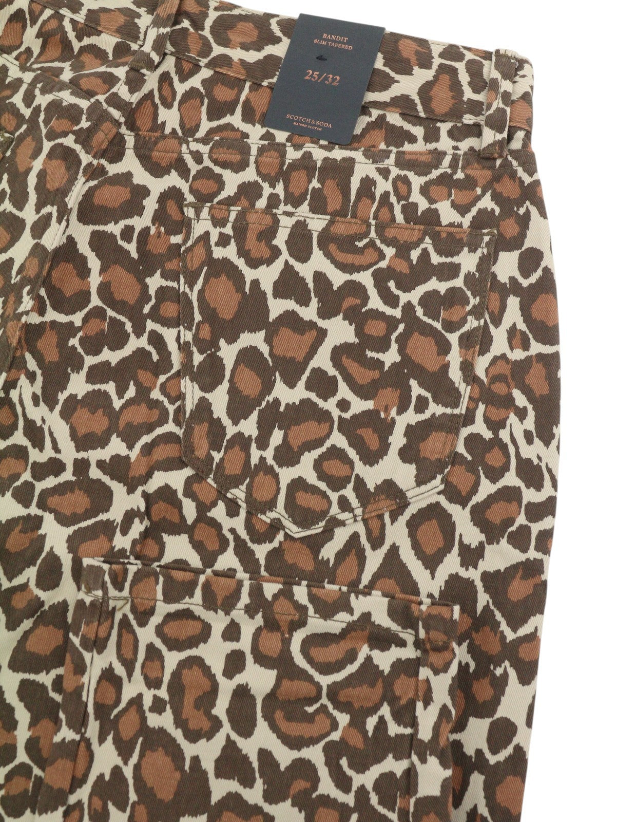 MAISON SCOTCH Bradit Women Trousers W25/L32 Brown Leopard Print Slim Tapered Fit