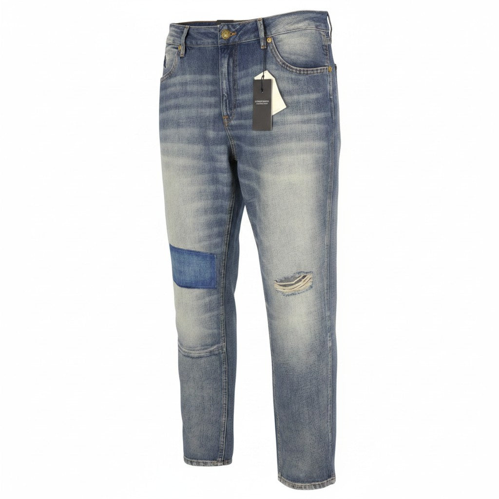 SCOTCH & SODA Bandit Women Jeans W28/L30 Blue Linen Blend Slim Tapered Fit Crop