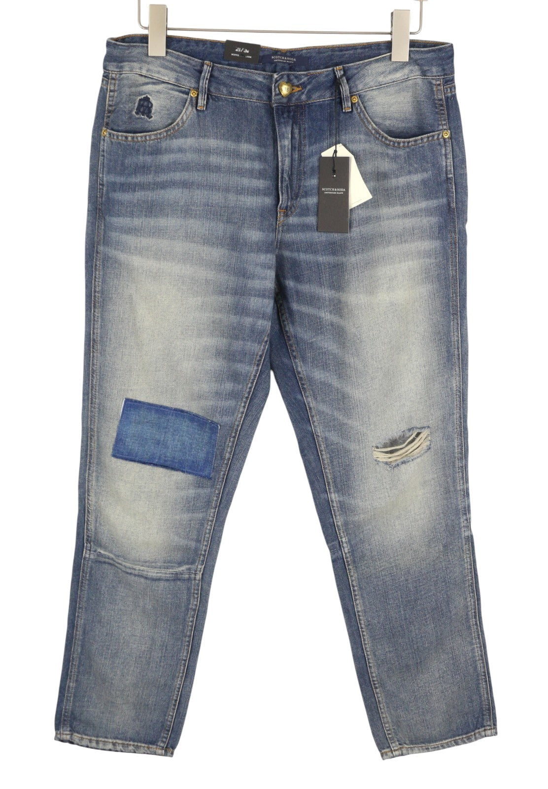 SCOTCH & SODA Bandit Women Jeans W28/L30 Blue Linen Blend Slim Tapered Fit Crop