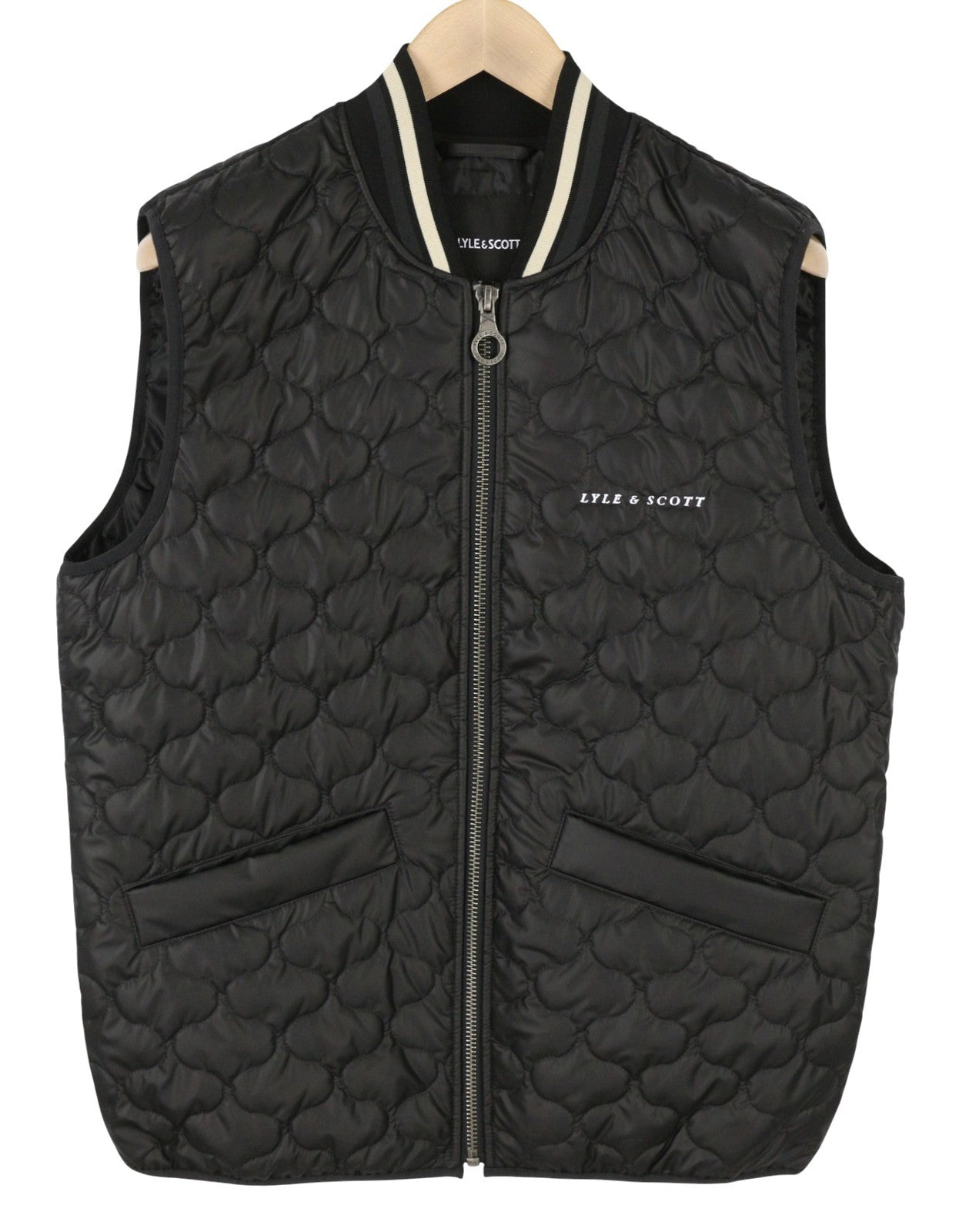 LYLE & SCOTT Men Waistcoat M Black Quilted Puffer Zip Bomber Neck Vest