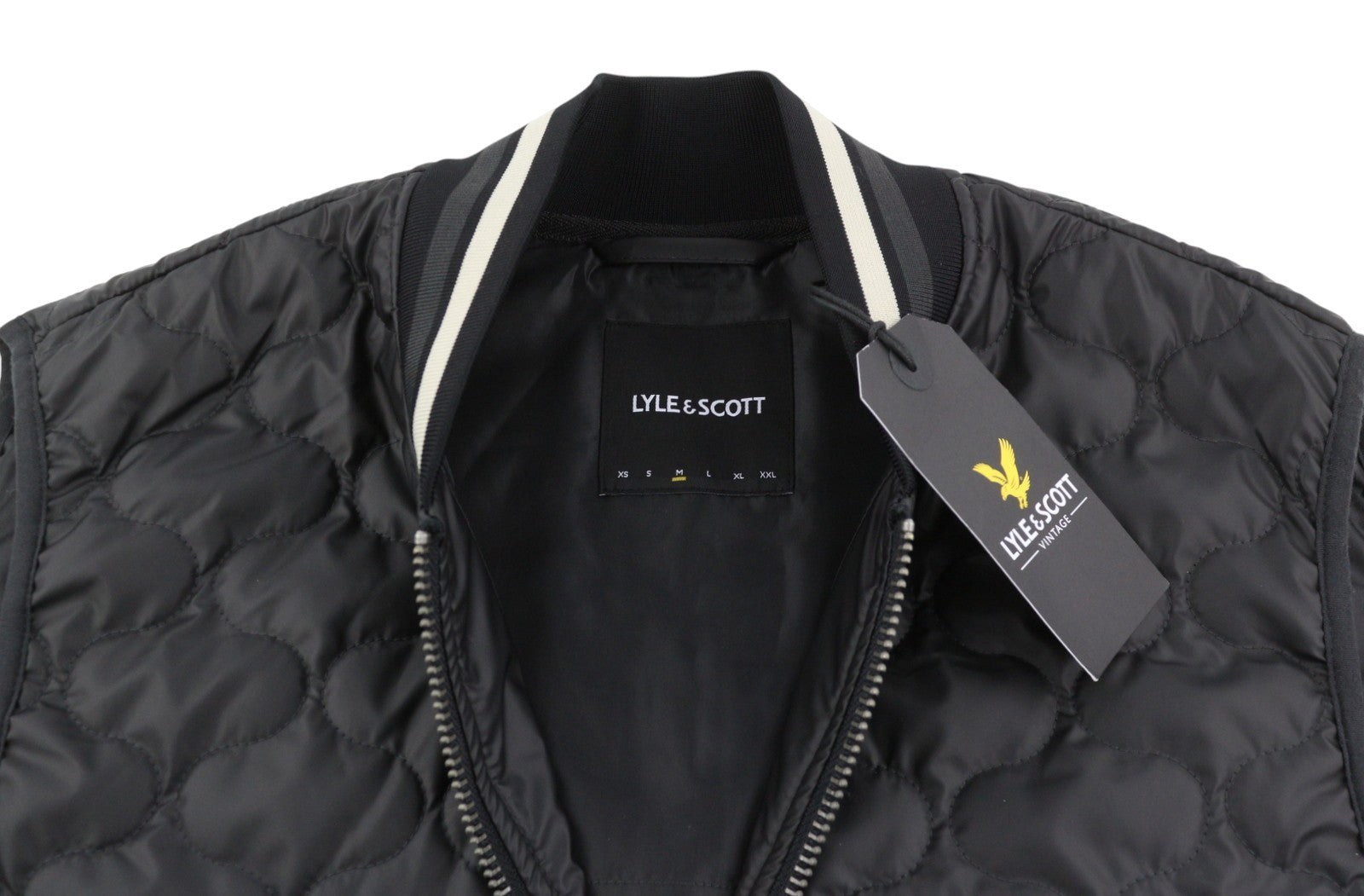 LYLE & SCOTT Men Waistcoat M Black Quilted Puffer Zip Bomber Neck Vest