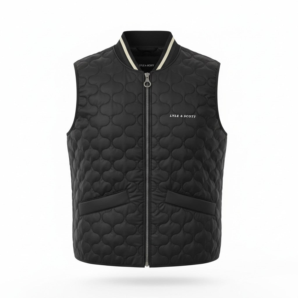 LYLE & SCOTT Men Waistcoat M Grey Padded Quilted Zip-Up Bomber Collar