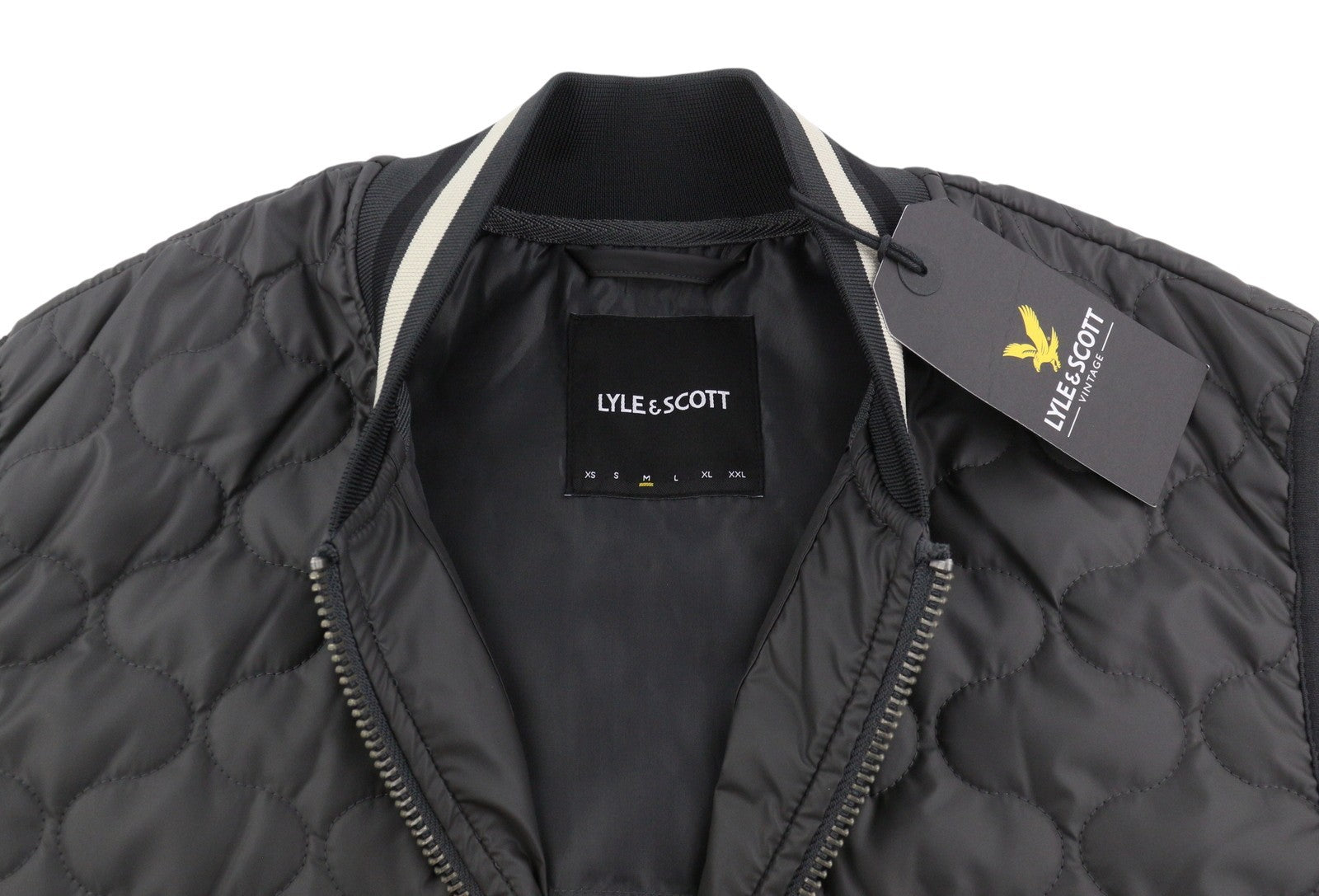 LYLE & SCOTT Men Waistcoat M Grey Padded Quilted Zip-Up Bomber Collar