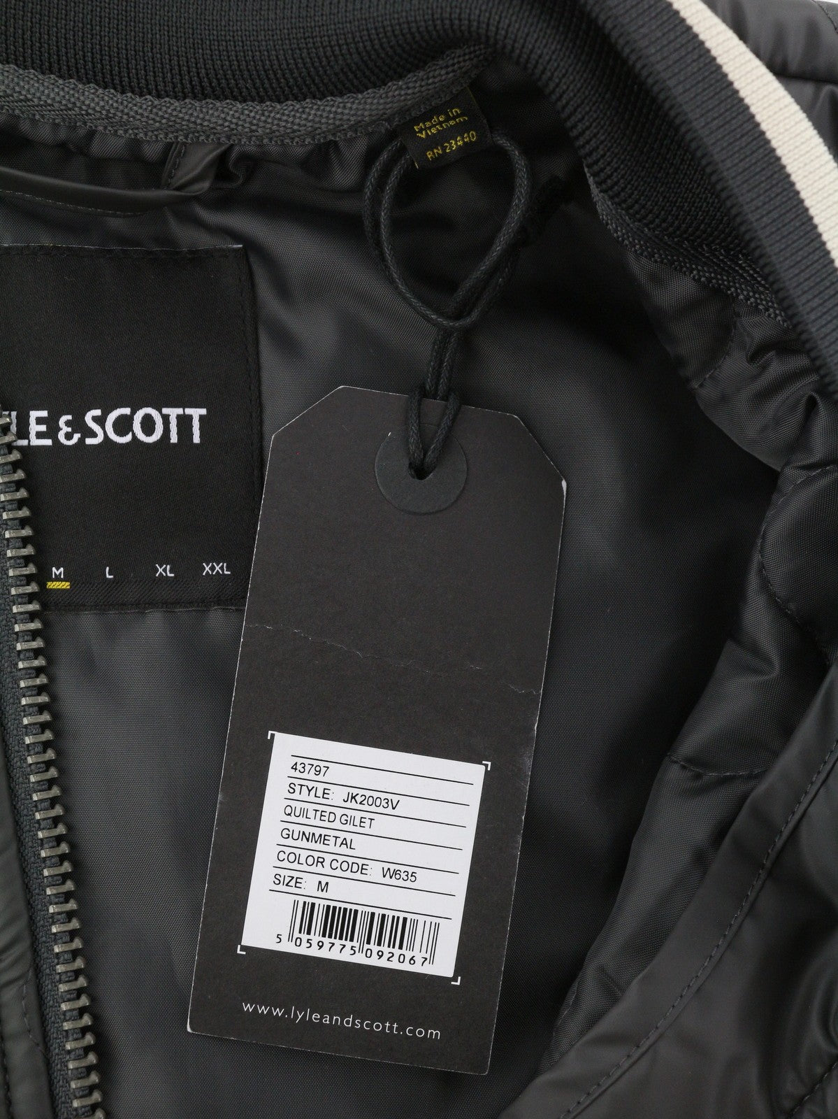 LYLE & SCOTT Men Waistcoat M Grey Padded Quilted Zip-Up Bomber Collar