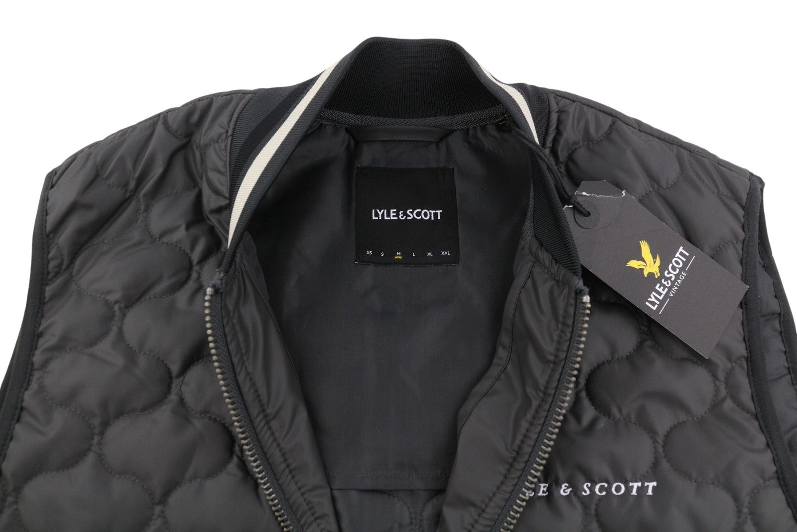 LYLE & SCOTT Men Waistcoat M Grey Quilted Padded Zip Bomber Neck Gilet
