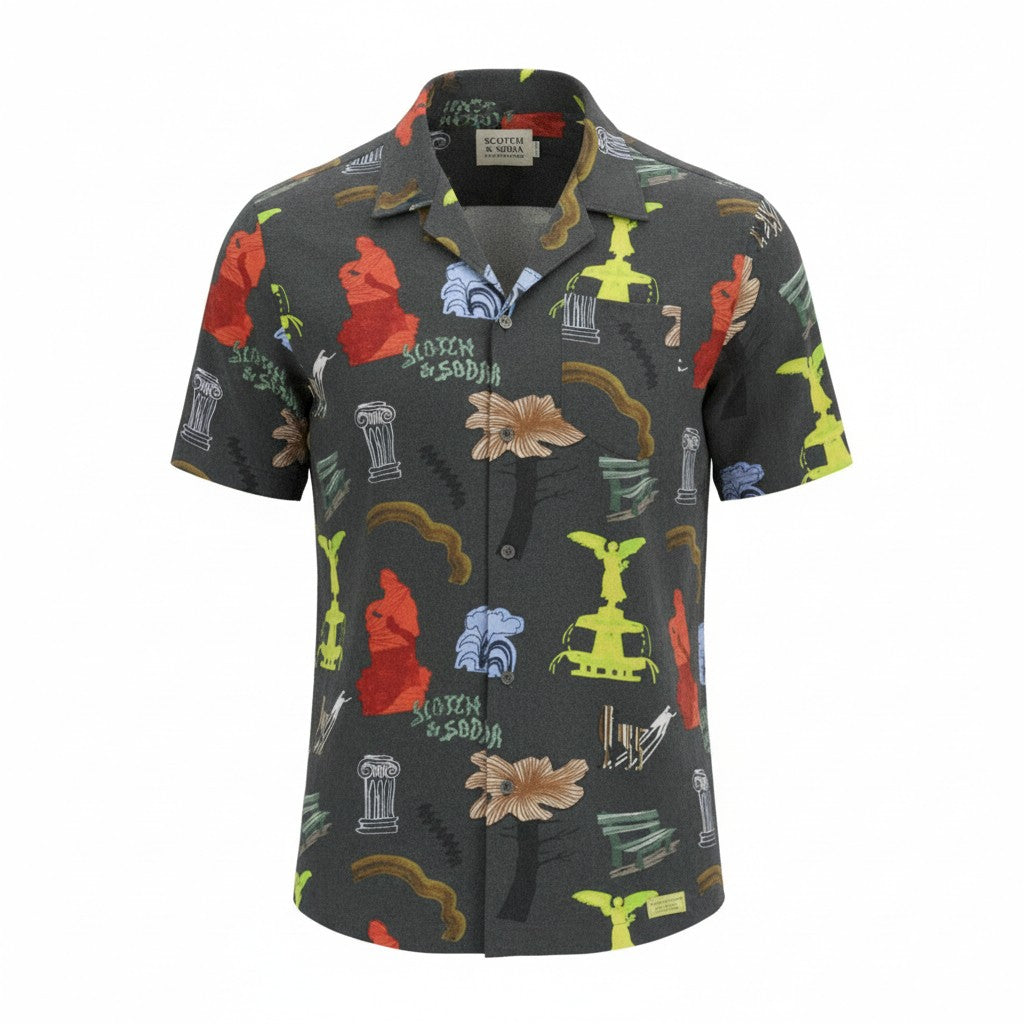 SCOTCH & SODA Men Shirt M Colourful Print Notch Collar Short Sleeve