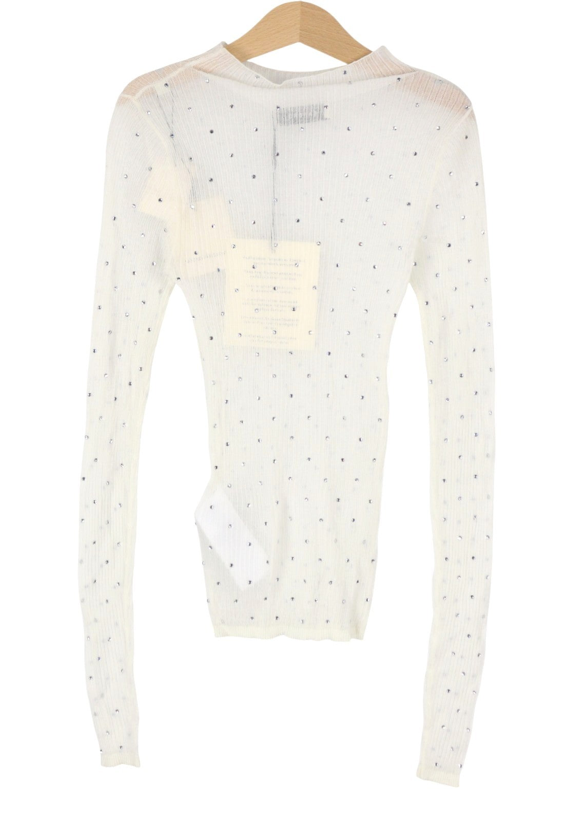 SANDRO Women Blouse 0 XS White Sheer Rhinestone Long Sleeve Top