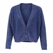 MAX&CO. Women Jumper M Blue Metallic Glitter Fuzzy Knit Cardigan