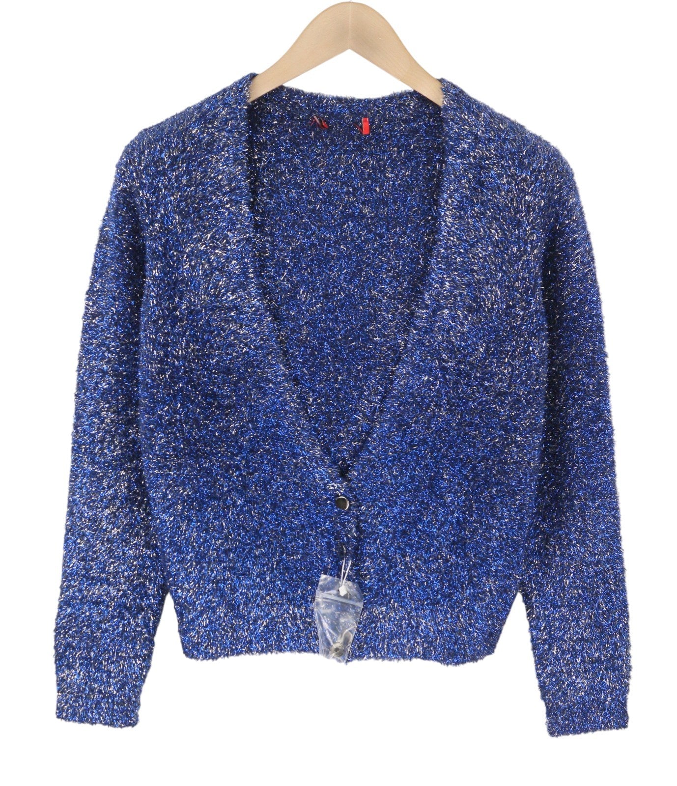 MAX&CO. Women Jumper M Blue Metallic Glitter Fuzzy Knit Cardigan