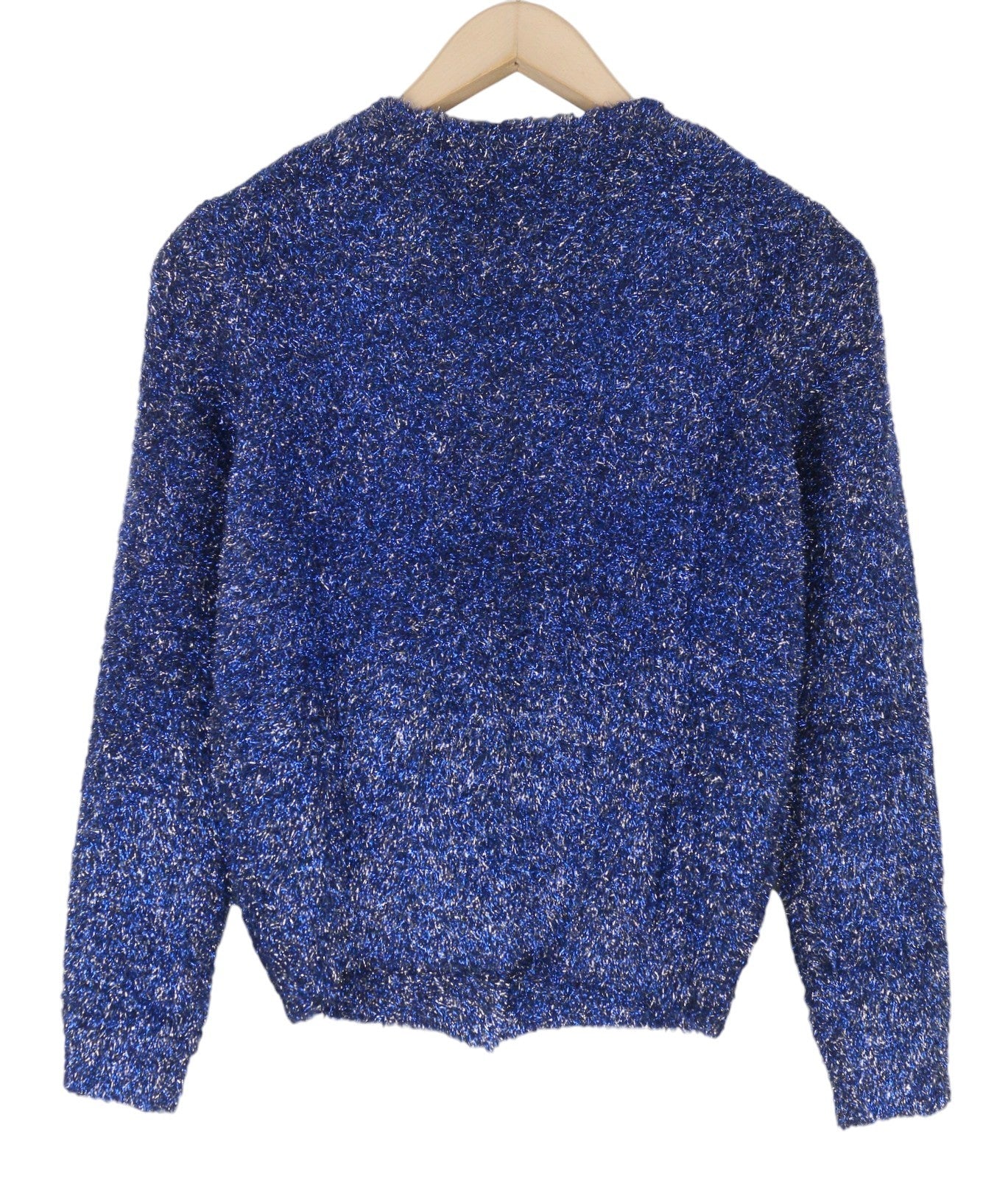 MAX&CO. Women Jumper M Blue Metallic Glitter Fuzzy Knit Cardigan