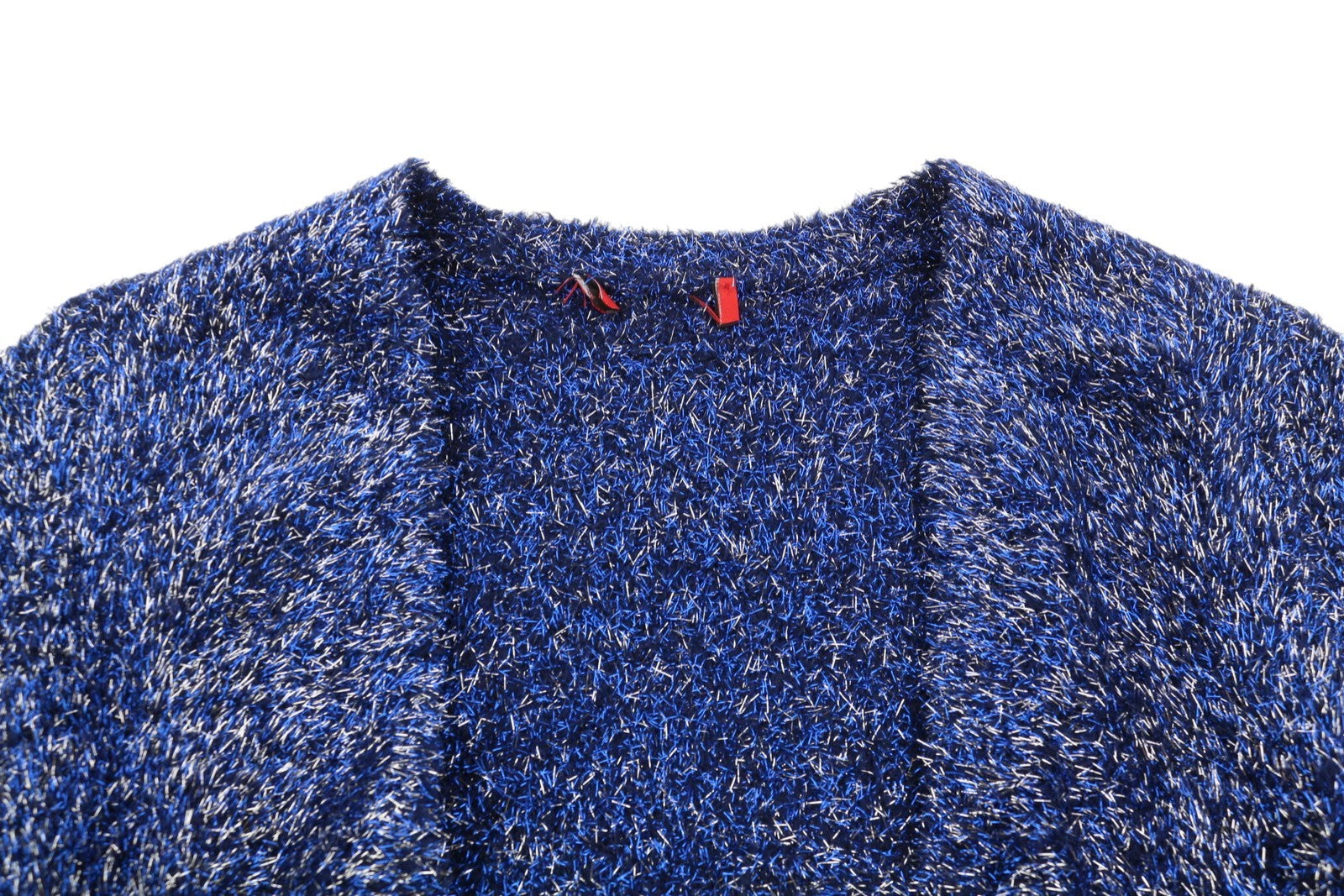 MAX&CO. Women Jumper M Blue Metallic Glitter Fuzzy Knit Cardigan