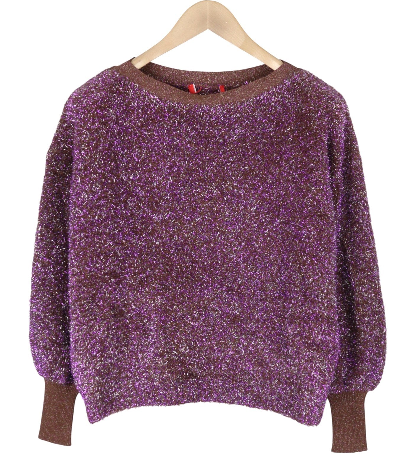 MAX&CO. Women Jumper XS Burgundy Glitter Metallic Fuzzy Oversized Knit