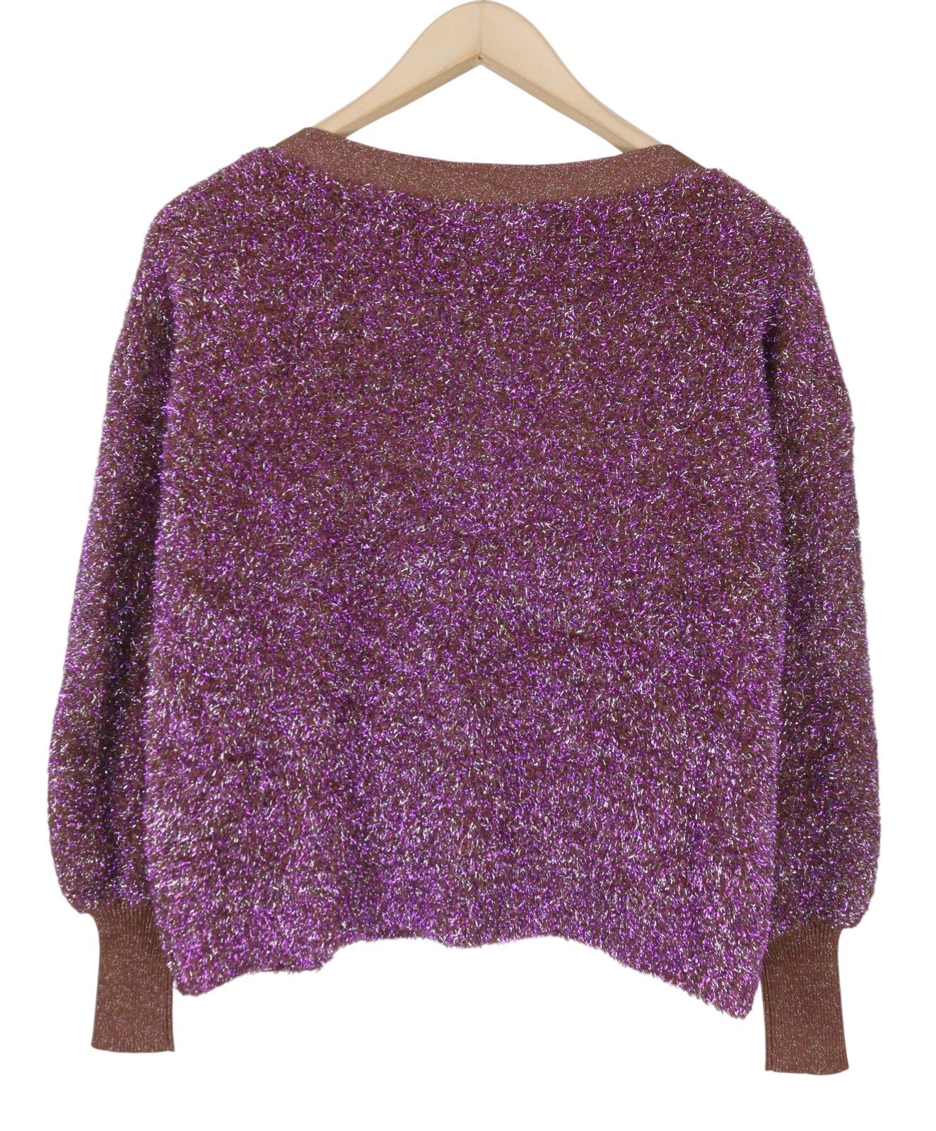 MAX&CO. Women Jumper XS Burgundy Glitter Metallic Fuzzy Oversized Knit