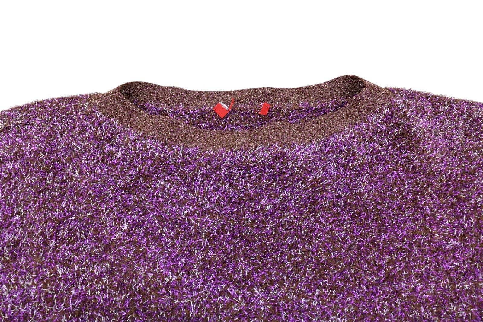 MAX&CO. Women Jumper XS Burgundy Glitter Metallic Fuzzy Oversized Knit