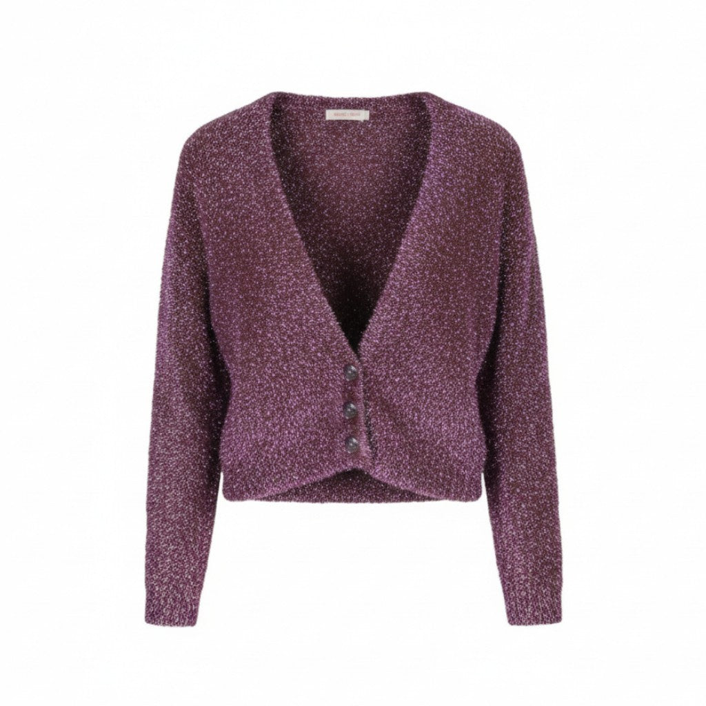 MAX&CO. Women Jumper S Burgundy Metallic Glitter Soft Knit Cardigan