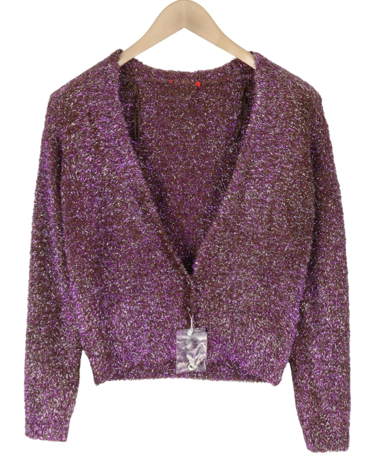 MAX&CO. Women Jumper S Burgundy Metallic Glitter Soft Knit Cardigan
