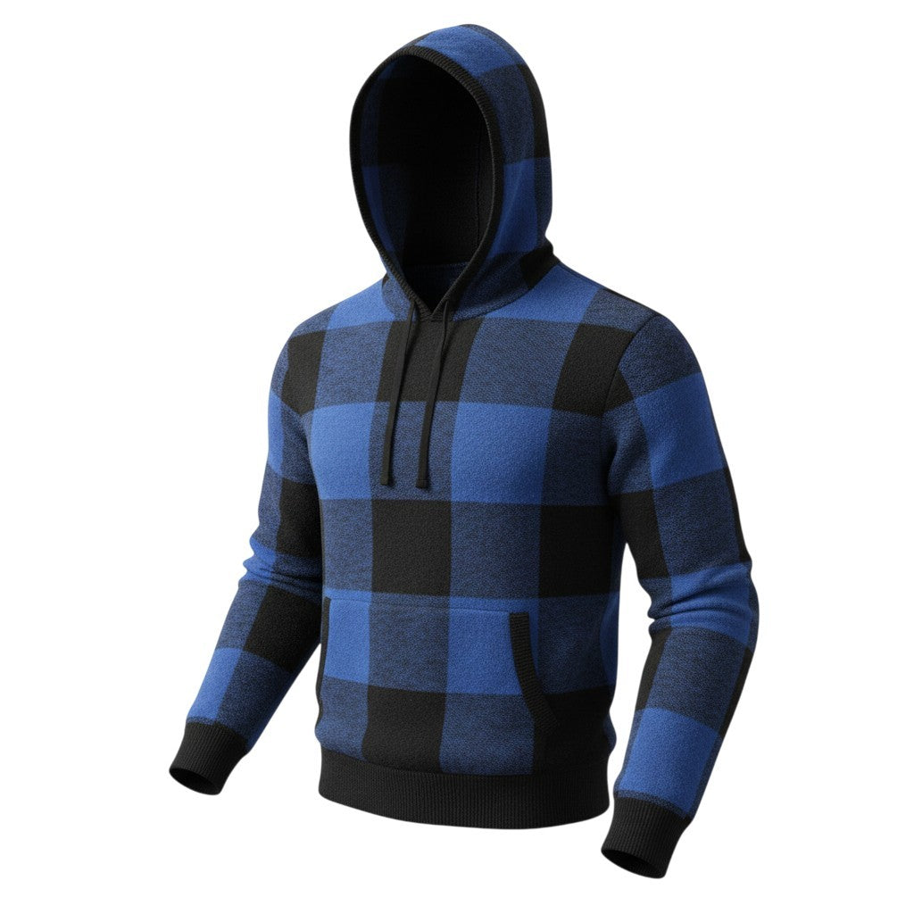 AMERICAN EAGLE OUTFITTERS Men Jumper M Blue Check Knit Kangaroo Pull On