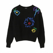 DESIGUAL Jers Larson Women Jumper XS Black Floral Embroidered Oversize Knit
