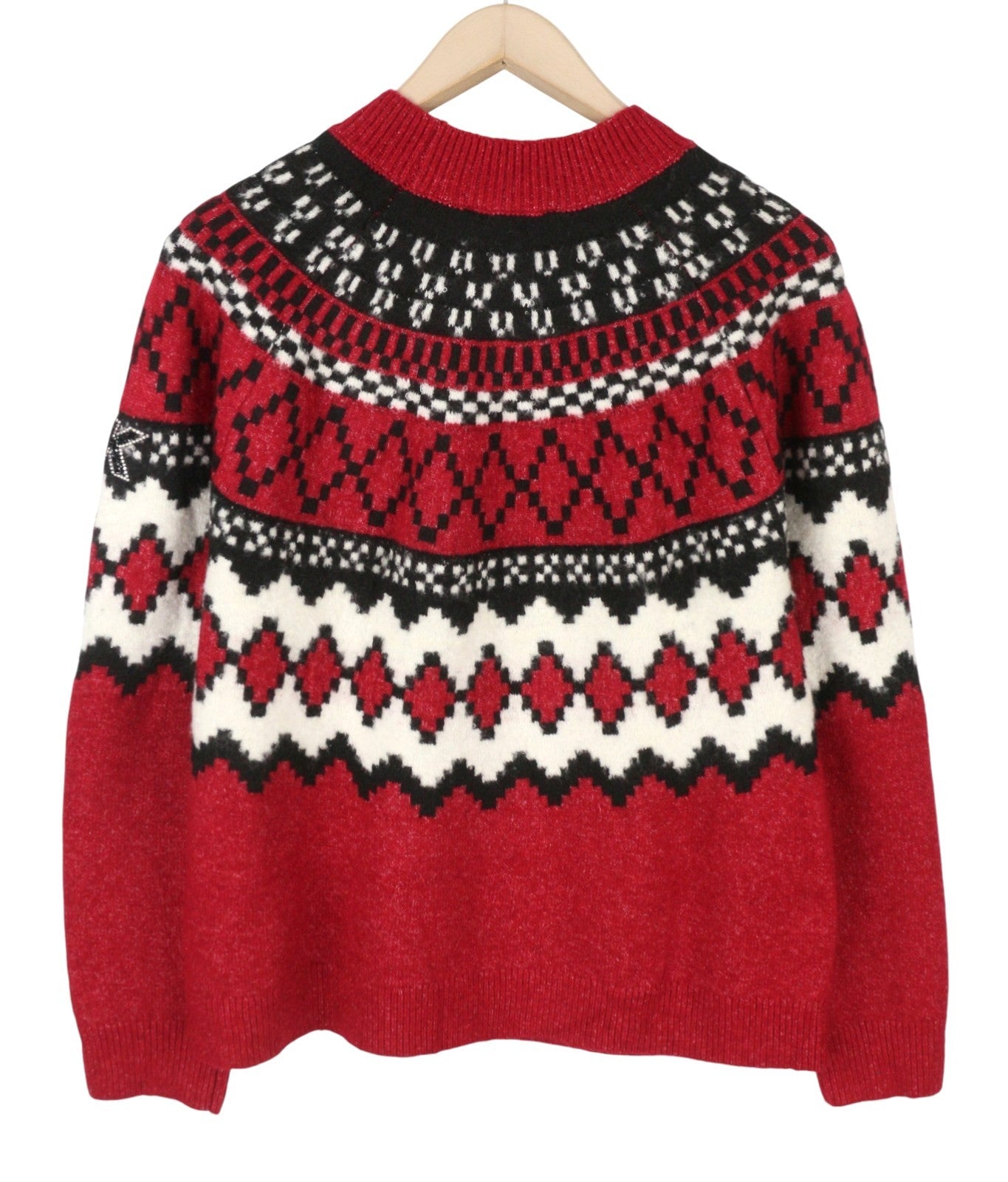 DESIGUAL Jers Buddy Women Jumper XL Red Pattern Mock Neck Knit Pull On
