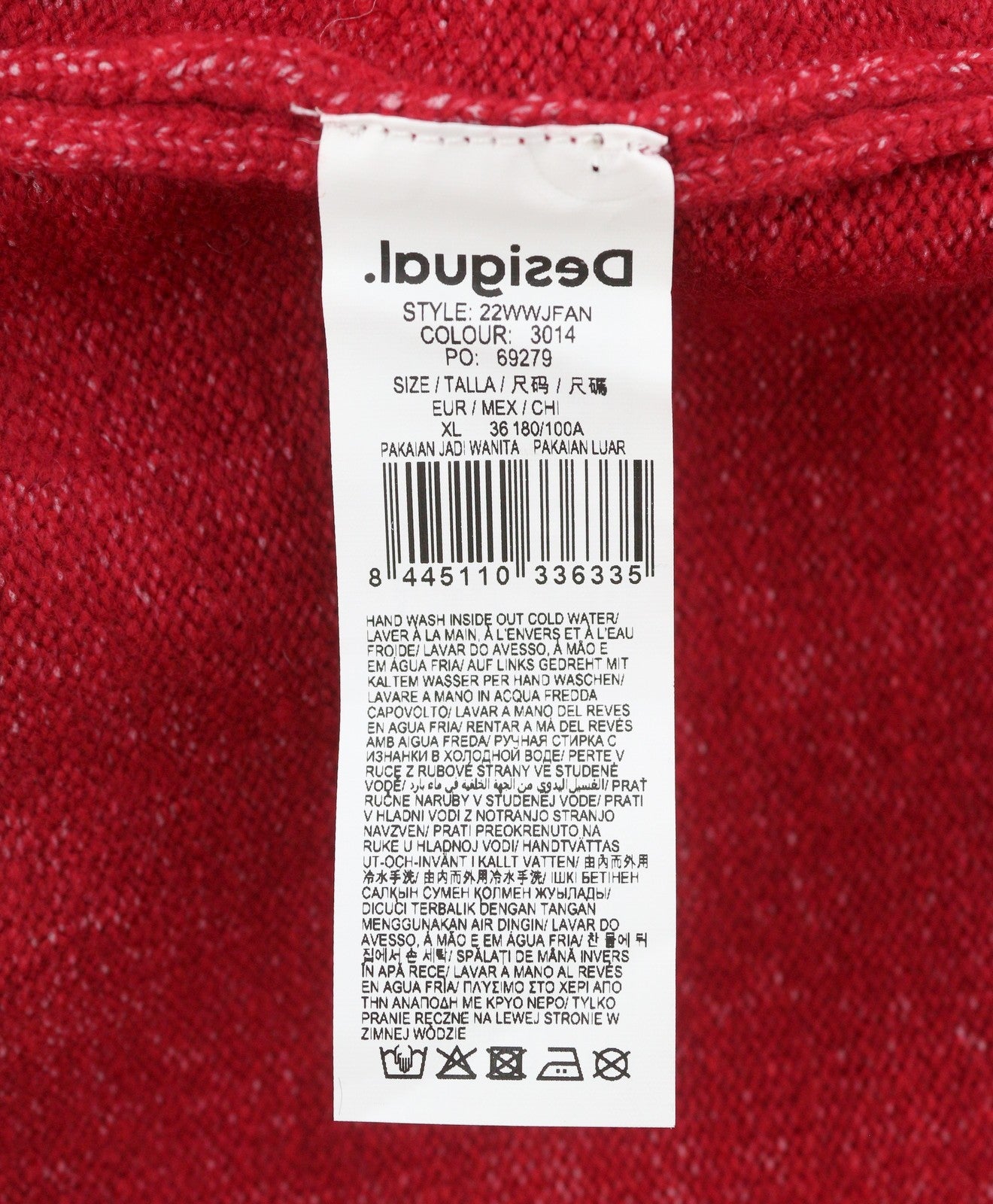 DESIGUAL Jers Buddy Women Jumper XL Red Pattern Mock Neck Knit Pull On