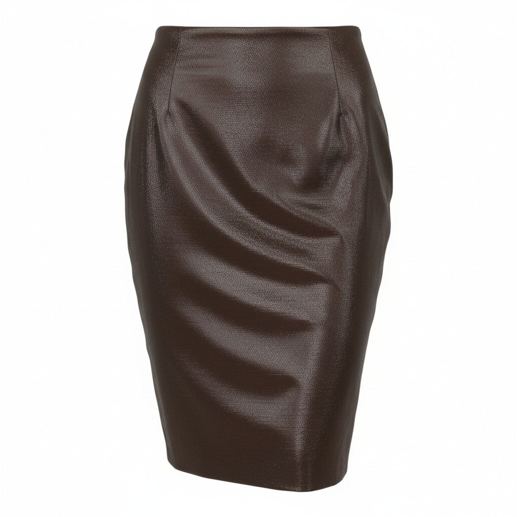 MAX MARA Women Skirt EU52 W40 Brown Glitter Wool Blend Pencil Midi