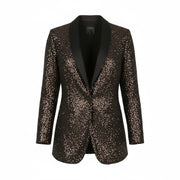MAX MARA Women Blazer EU46 Brown Glitter Shawl Lapel Single Button