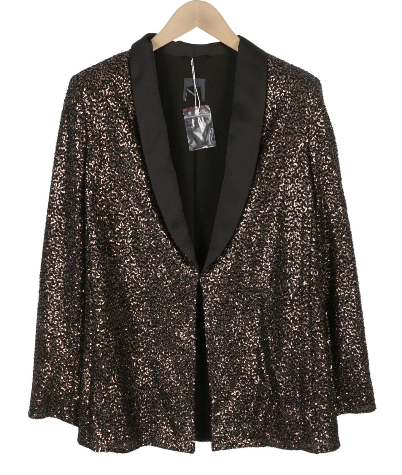 MAX MARA Women Blazer EU46 Brown Glitter Shawl Lapel Single Button