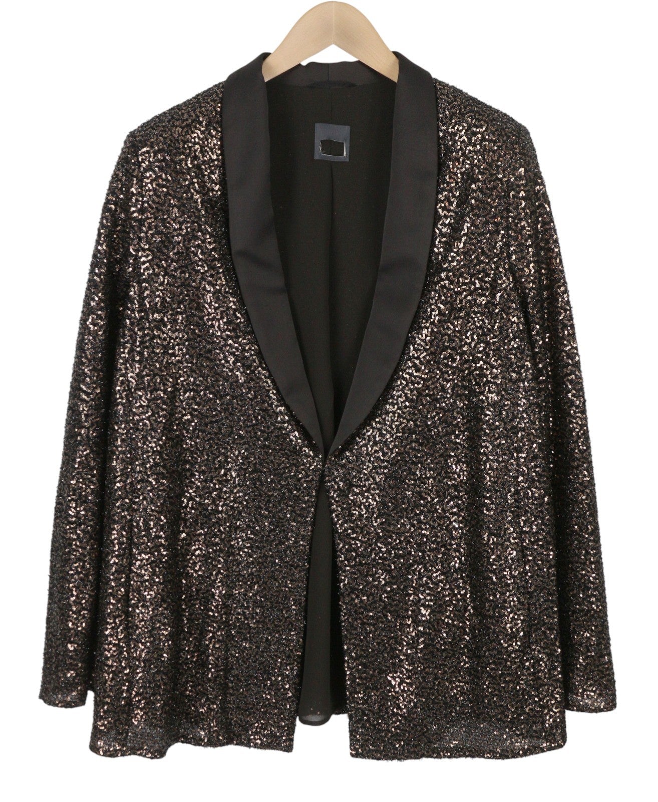 MAX MARA Women Blazer EU50 Brown Glitter Shawl Lapel Single Button