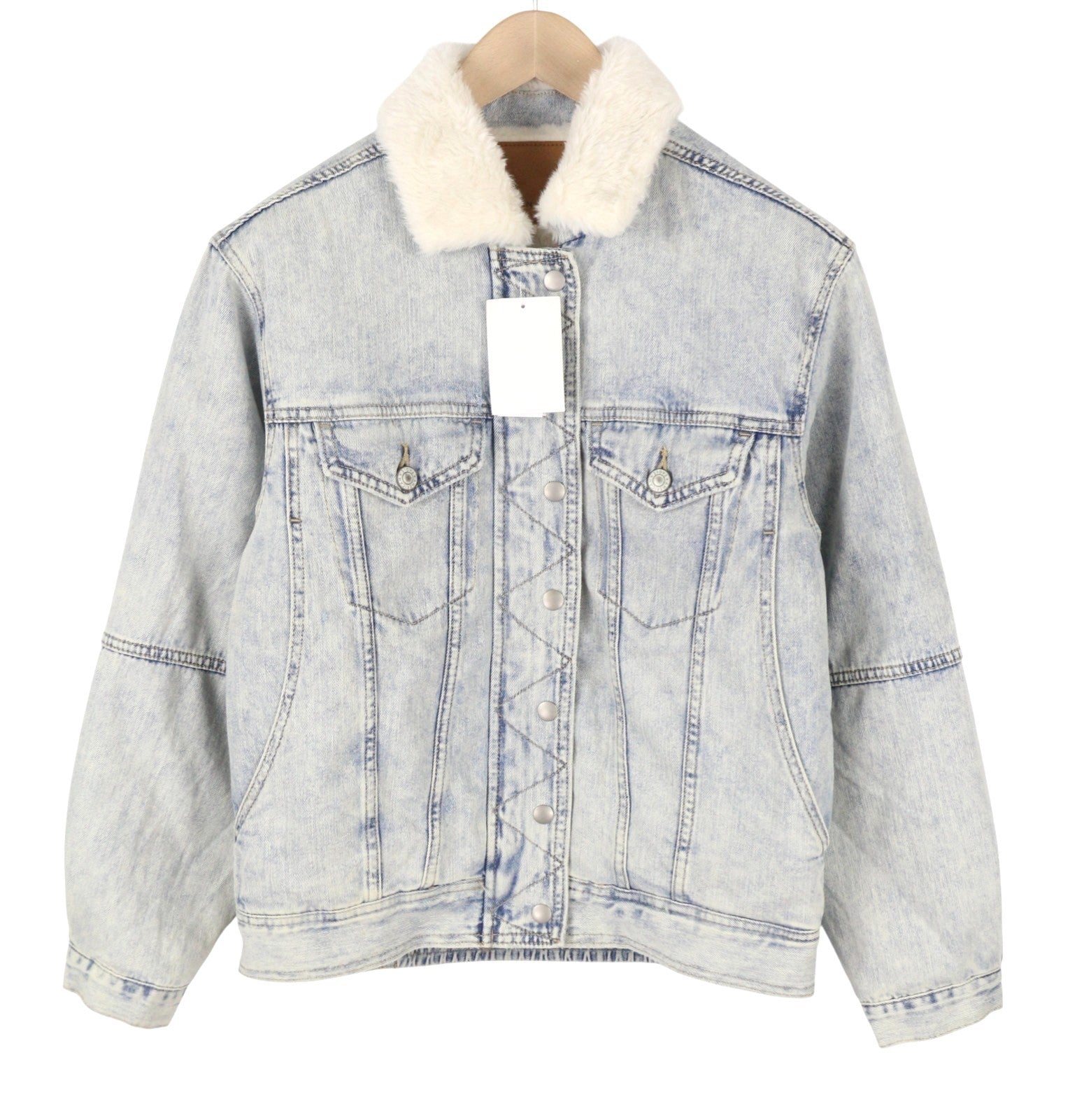 AMERICAN EAGLE OUTFITTERS Women Jacket S Blue Faded Sherpa Denim Trucker