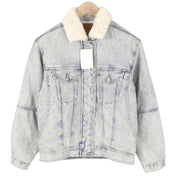 AMERICAN EAGLE OUTFITTERS Women Jacket S Blue Faded Sherpa Denim Trucker