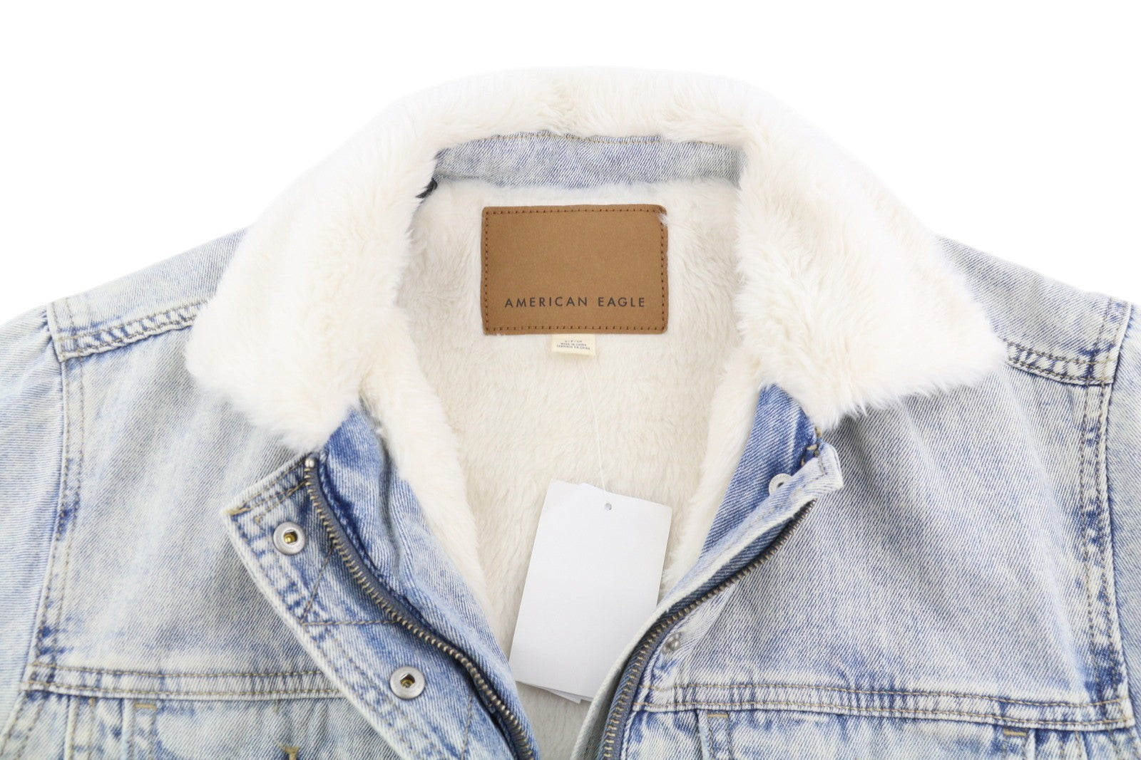 AMERICAN EAGLE OUTFITTERS Women Jacket S Blue Faded Sherpa Denim Trucker