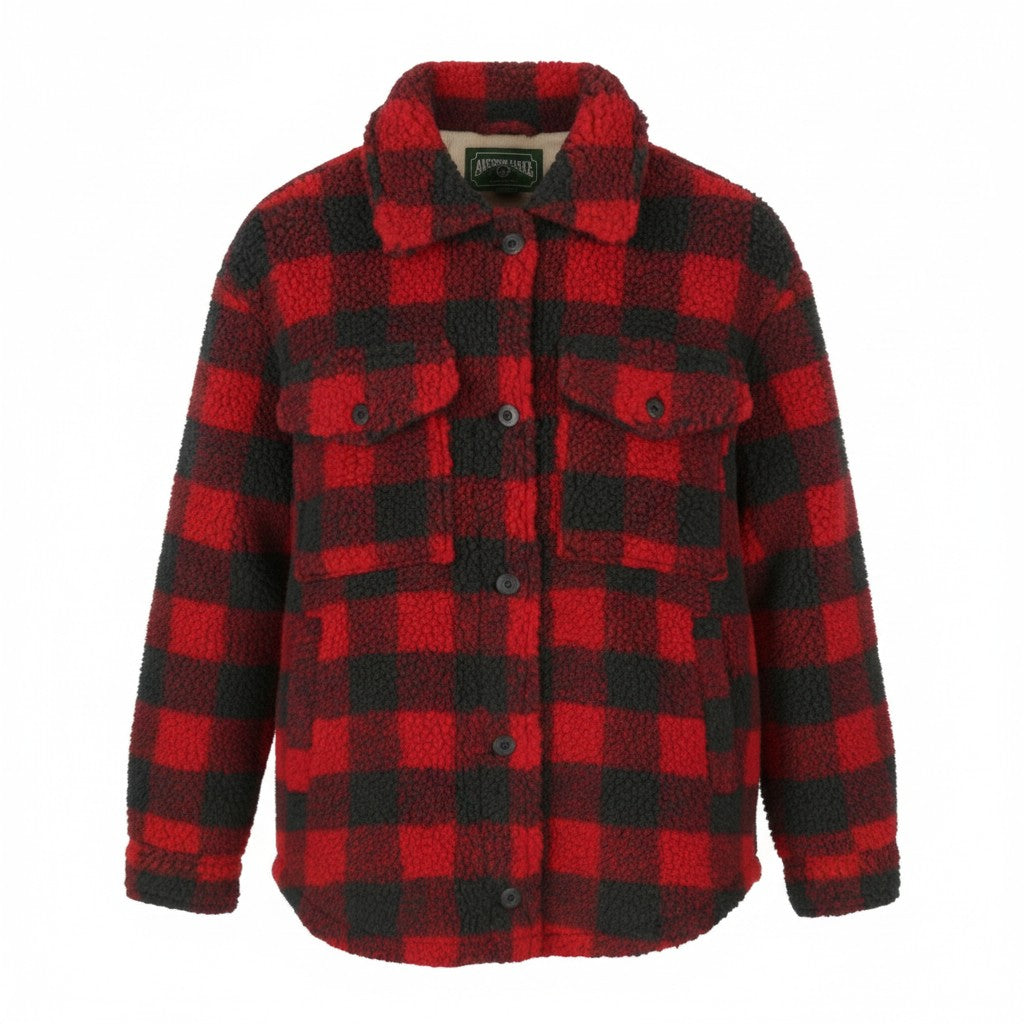 AMERICAN EAGLE OUTFITTERS Women Jacket S Red Check Fluffy Button Overshirt