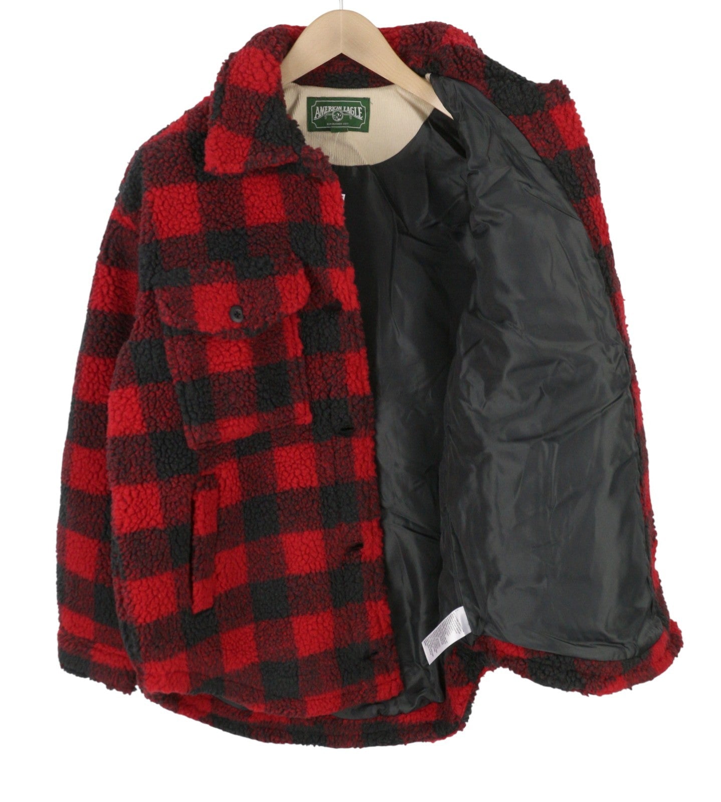 AMERICAN EAGLE OUTFITTERS Women Jacket S Red Check Fluffy Button Overshirt