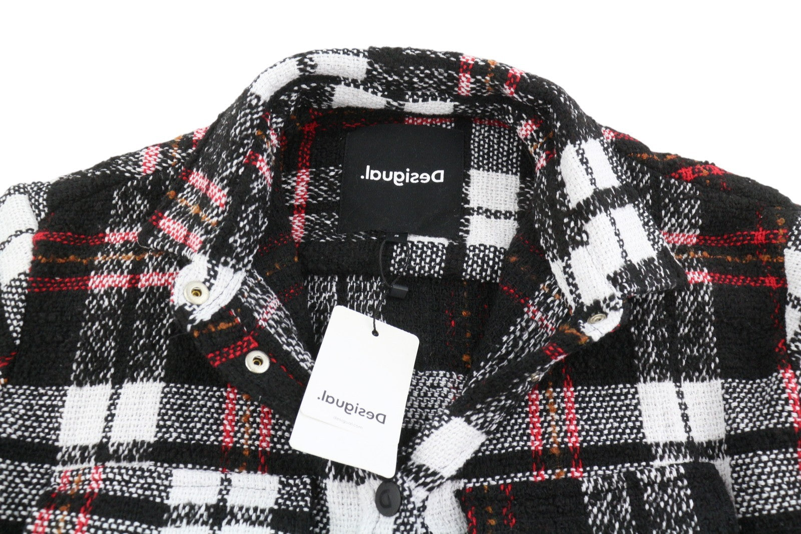 DESIGUAL Chaq Tucson Women Jacket S Check Snap Button Straight Overshirt